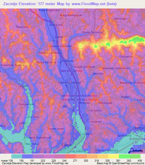 Zacretje,Croatia Elevation Map