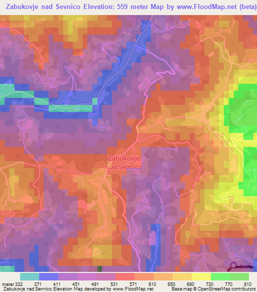 Zabukovje nad Sevnico,Slovenia Elevation Map