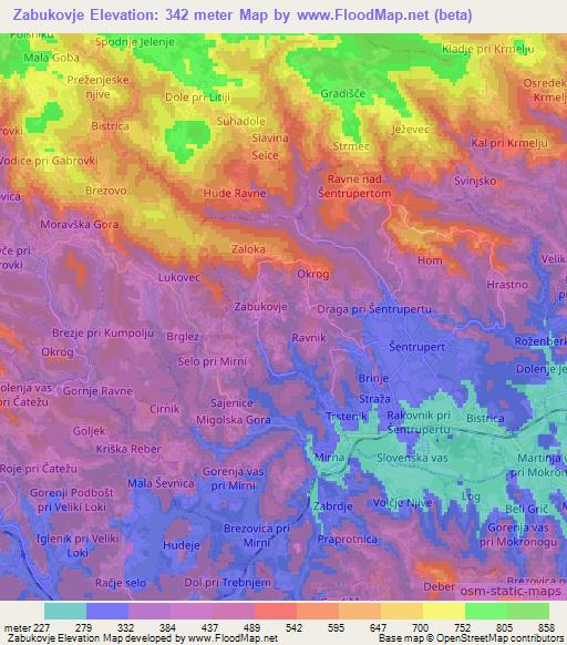 Zabukovje,Slovenia Elevation Map