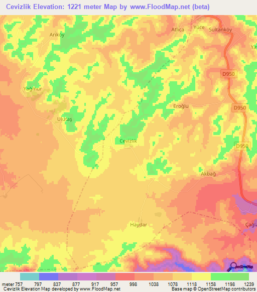 Cevizlik,Turkey Elevation Map