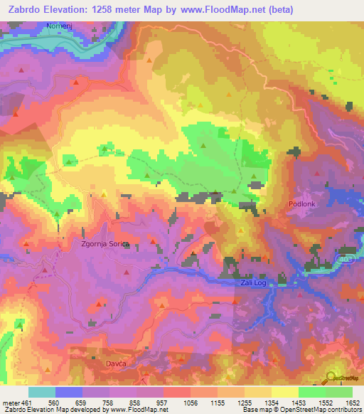 Zabrdo,Slovenia Elevation Map