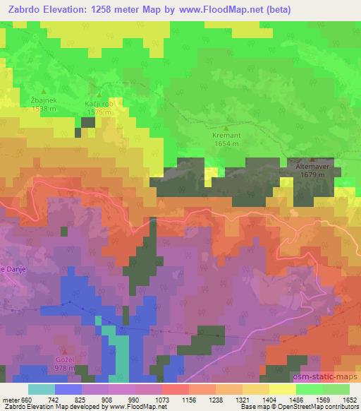 Zabrdo,Slovenia Elevation Map