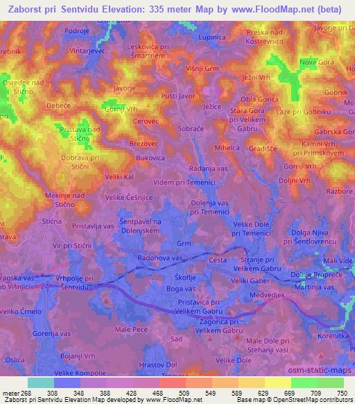 Zaborst pri Sentvidu,Slovenia Elevation Map