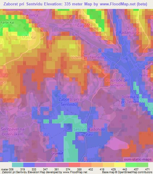 Zaborst pri Sentvidu,Slovenia Elevation Map