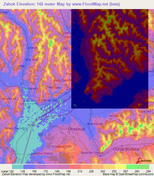 Zabok,Croatia Elevation Map