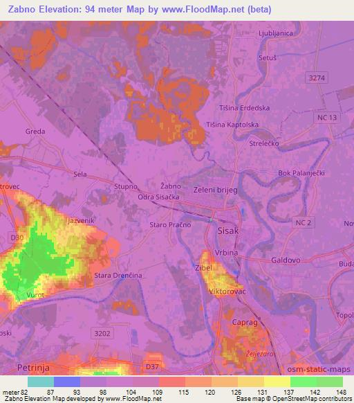 Zabno,Croatia Elevation Map