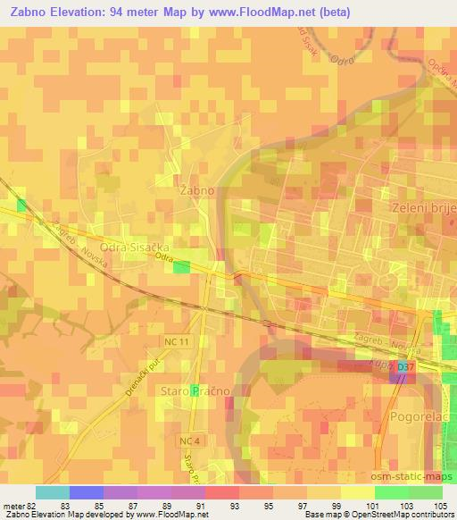 Zabno,Croatia Elevation Map