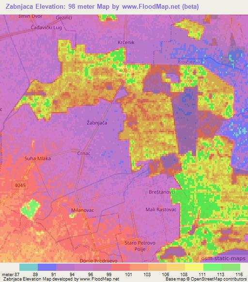 Zabnjaca,Croatia Elevation Map