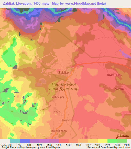 Zabljak,Montenegro Elevation Map