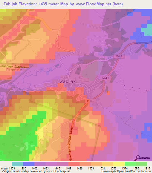 Zabljak,Montenegro Elevation Map