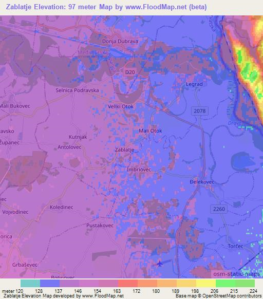 Zablatje,Croatia Elevation Map