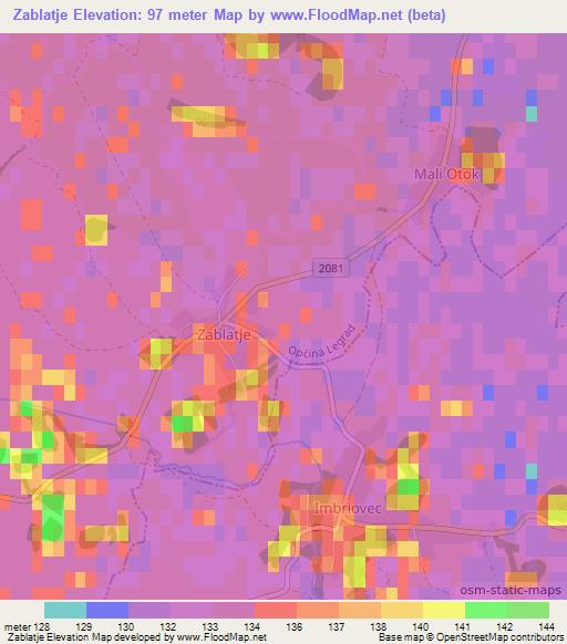 Zablatje,Croatia Elevation Map