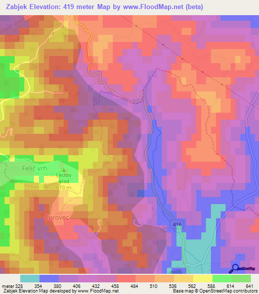 Zabjek,Slovenia Elevation Map