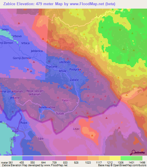 Zabice,Slovenia Elevation Map