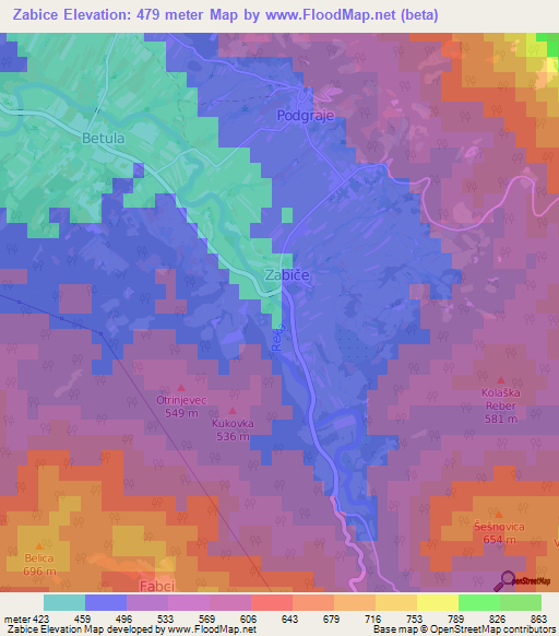 Zabice,Slovenia Elevation Map