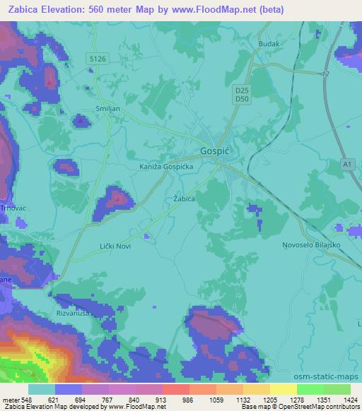 Zabica,Croatia Elevation Map