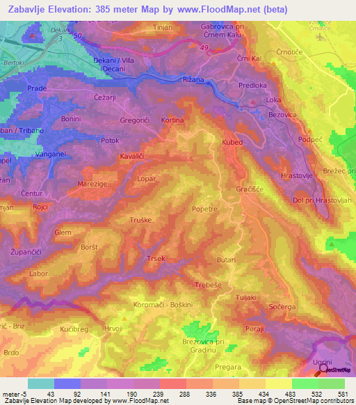 Zabavlje,Slovenia Elevation Map