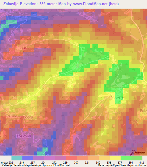 Zabavlje,Slovenia Elevation Map