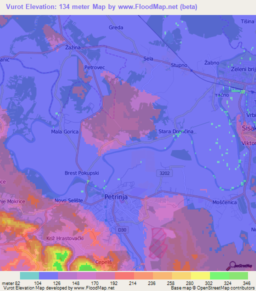 Vurot,Croatia Elevation Map