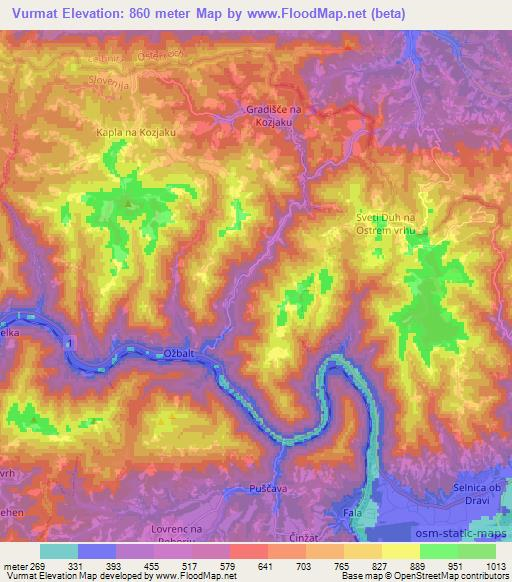 Vurmat,Slovenia Elevation Map