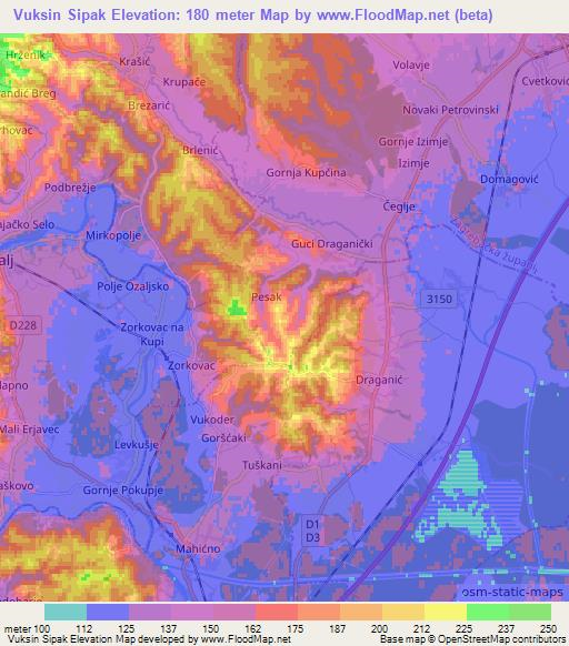 Vuksin Sipak,Croatia Elevation Map