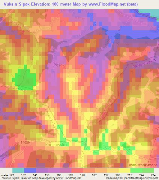 Vuksin Sipak,Croatia Elevation Map