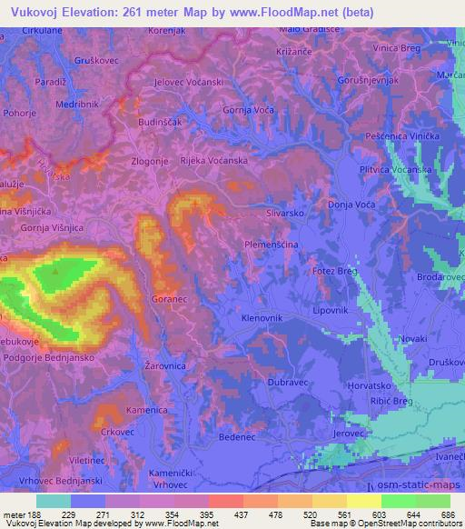 Vukovoj,Croatia Elevation Map