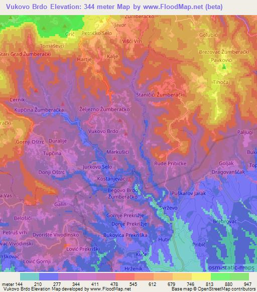 Vukovo Brdo,Croatia Elevation Map