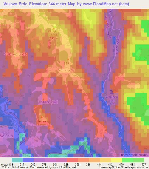 Vukovo Brdo,Croatia Elevation Map