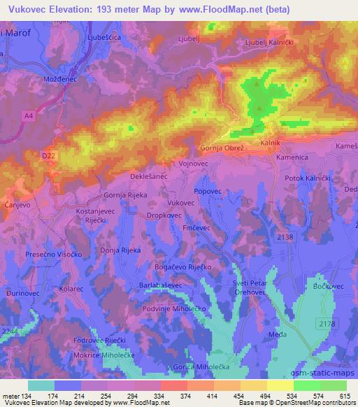 Vukovec,Croatia Elevation Map