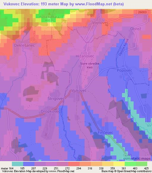 Vukovec,Croatia Elevation Map