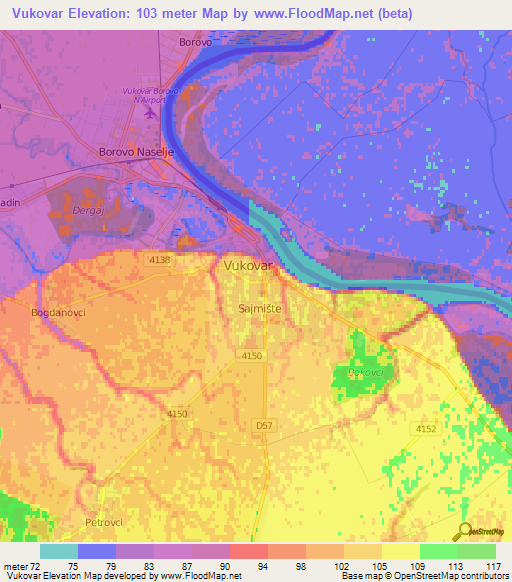 Vukovar,Croatia Elevation Map