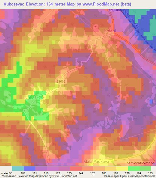 Vukosevac,Croatia Elevation Map