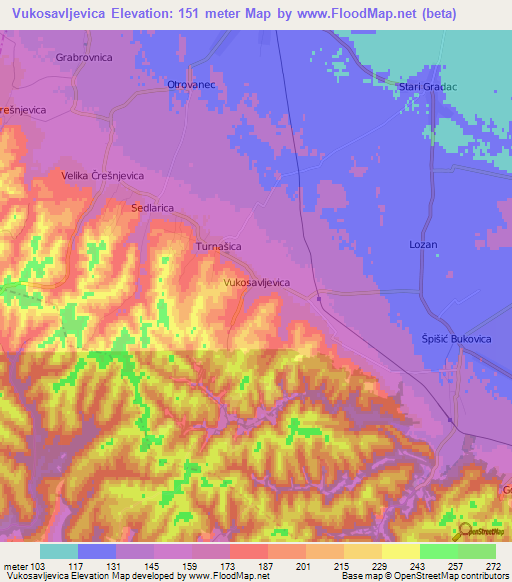 Vukosavljevica,Croatia Elevation Map