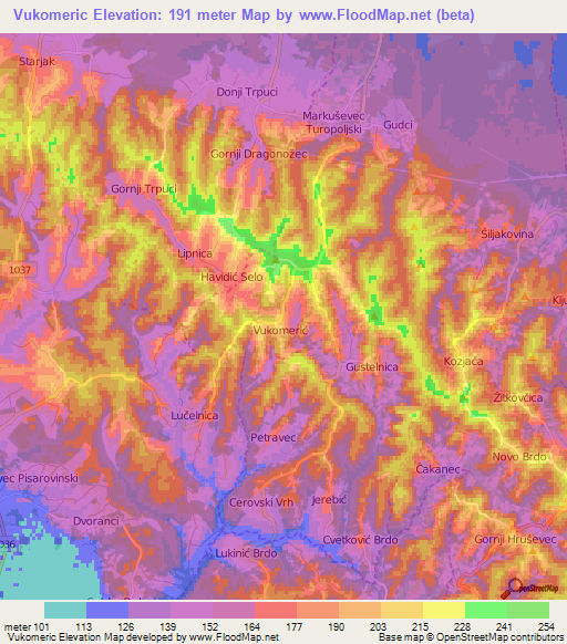 Vukomeric,Croatia Elevation Map