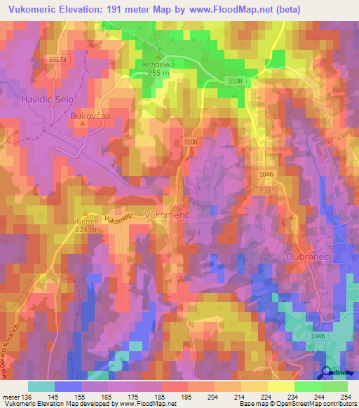 Vukomeric,Croatia Elevation Map