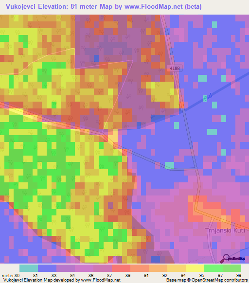 Vukojevci,Croatia Elevation Map