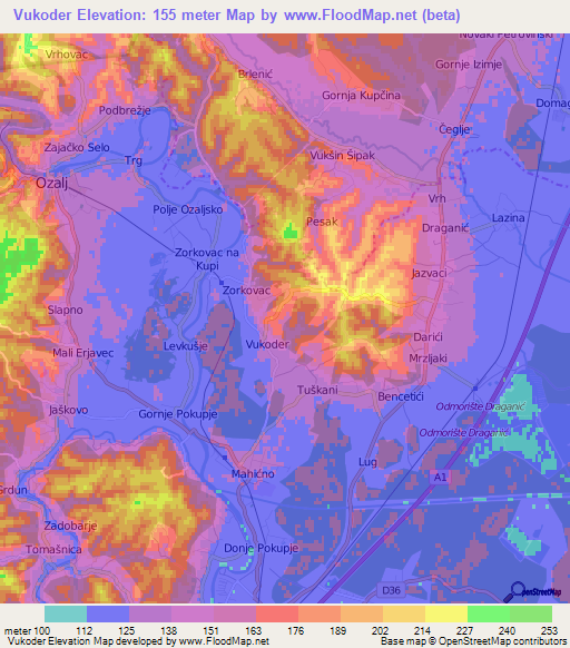 Vukoder,Croatia Elevation Map