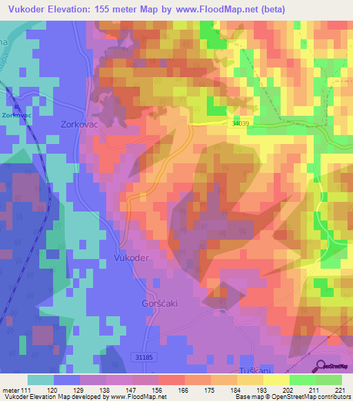 Vukoder,Croatia Elevation Map