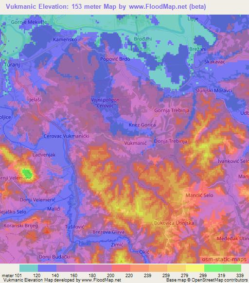 Vukmanic,Croatia Elevation Map