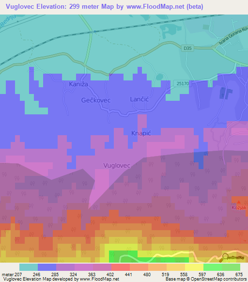 Vuglovec,Croatia Elevation Map