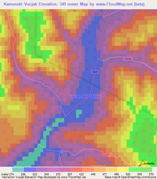 Kamenski Vucjak,Croatia Elevation Map