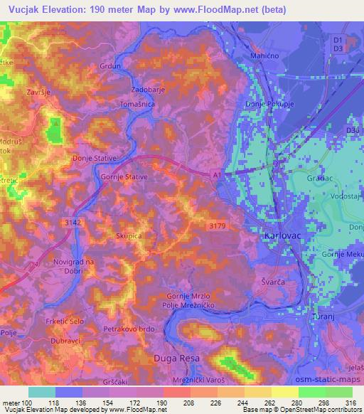 Vucjak,Croatia Elevation Map