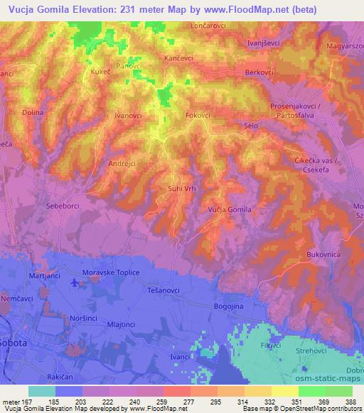 Vucja Gomila,Slovenia Elevation Map