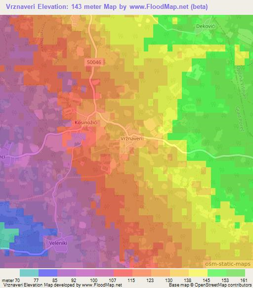 Vrznaveri,Croatia Elevation Map