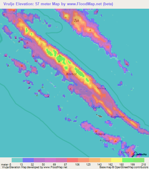 Vrulje,Croatia Elevation Map