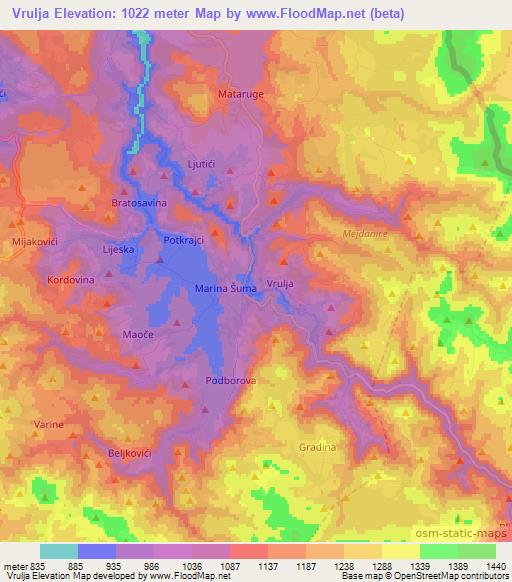 Vrulja,Montenegro Elevation Map