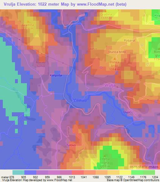 Vrulja,Montenegro Elevation Map