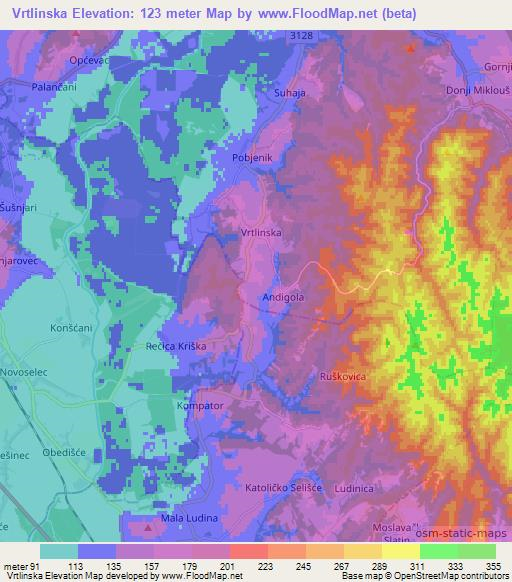 Vrtlinska,Croatia Elevation Map