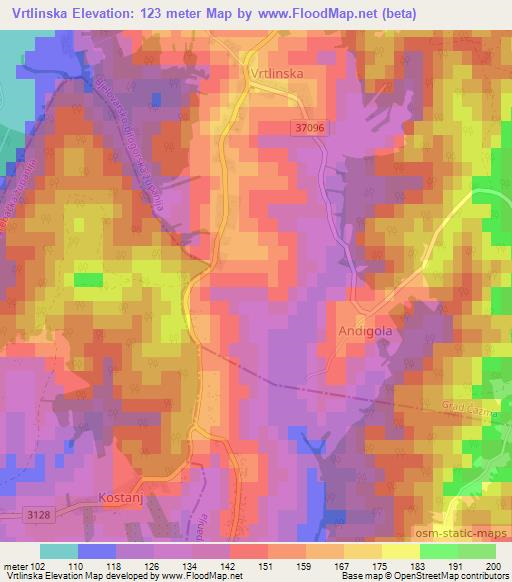 Vrtlinska,Croatia Elevation Map